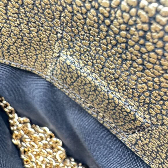 Coach Metallic Gold Pebble Leather Swagger Clutch Crossbody Chain Strap Turnlock - Picture 13 of 16